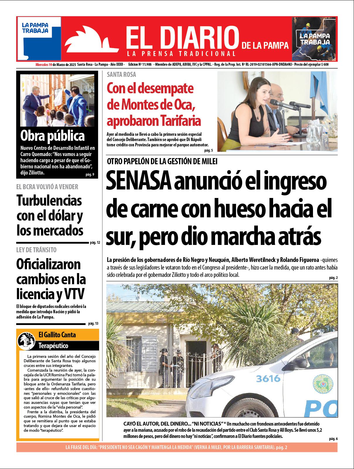 Tapa de El Diario en papel  mieacutercoles 19 de marzo de 2025